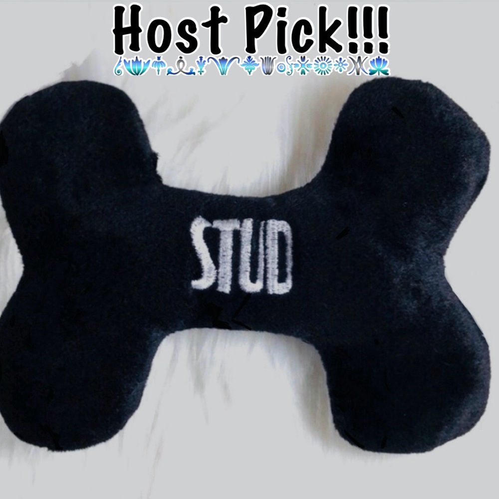 “Stud” Embroidered Black Plush Puppy Dog Bone 8x6”Squeaky Toy Large Humor Funny
